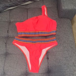 Pink SHEIN One Shoulder bikini high waist bottom